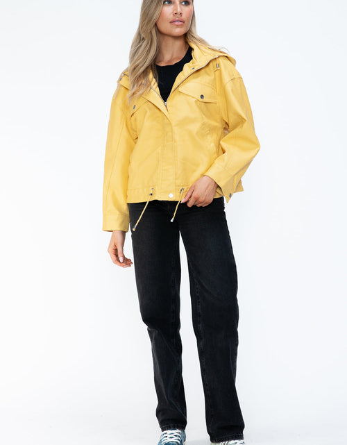 Load image into Gallery viewer, How Dare U Drawstring Hem PU Leather Zip Up Jacket
