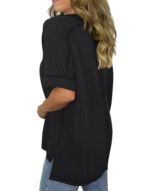 Load image into Gallery viewer, Cord Ribbed V-Neck Short Sleeve T-Shirt
