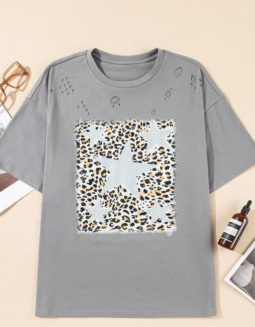 Load image into Gallery viewer, Stars Leopard Graphic Distressed T-Shirt
