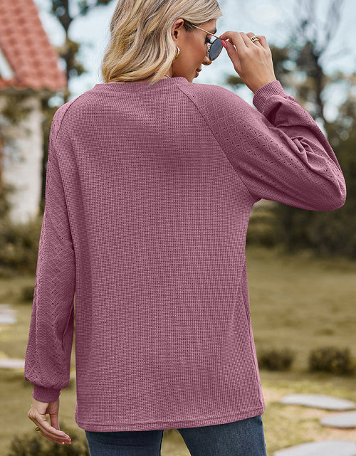 Load image into Gallery viewer, Eyelet Round Neck Long Sleeve T-Shirt
