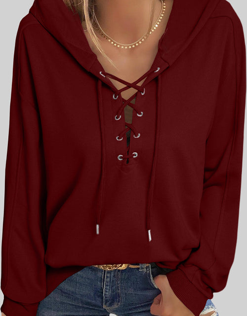 Load image into Gallery viewer, Lace-Up Dropped Shoulder Hoodie

