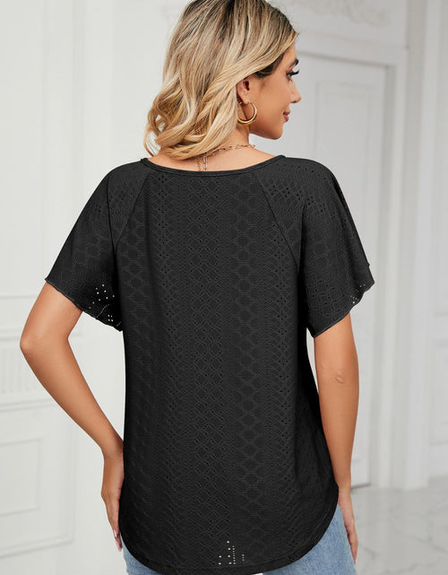 Load image into Gallery viewer, Eyelet Tie-Neck Flutter Sleeve Top
