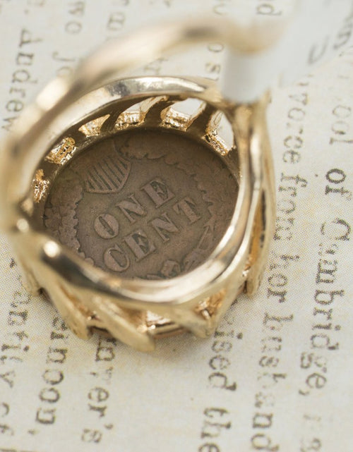 Load image into Gallery viewer, Vintage Ring Indian Head Penny Ring Antique 18k Gold Edwardian Style Handcrafted Coin Jewelry #R137 by PVD Vintage Jewelry
