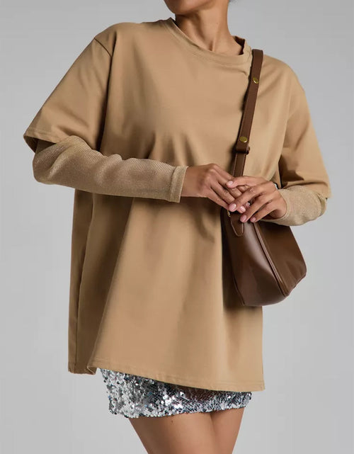 Load image into Gallery viewer, Faux Layered Round Neck Mesh Sleeve Top
