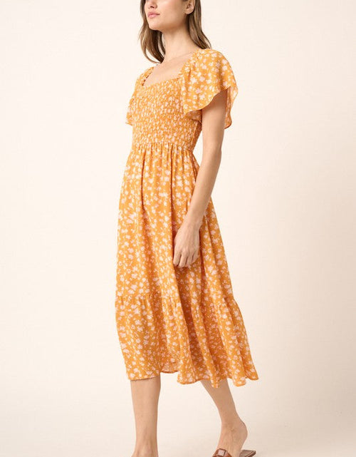 Load image into Gallery viewer, Mittoshop Flower Print Flutter Sleeve Smocked Midi Dress
