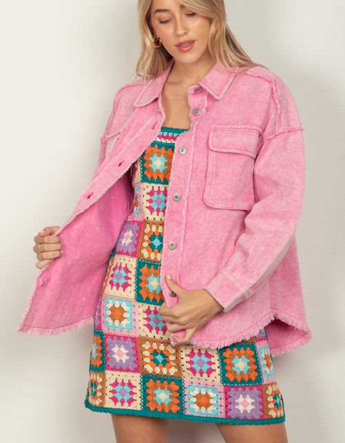 Load image into Gallery viewer, VERY J Full Size Button Up Raw Hem Long Sleeve Jacket
