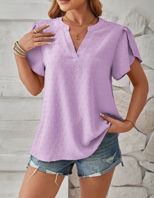 Load image into Gallery viewer, Swiss Dot Notched Petal Sleeve T-Shirt

