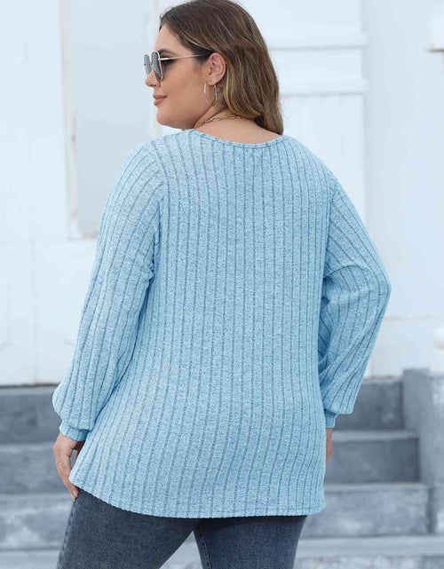 Load image into Gallery viewer, Plus Size Ribbed V-Neck Long Sleeve Top
