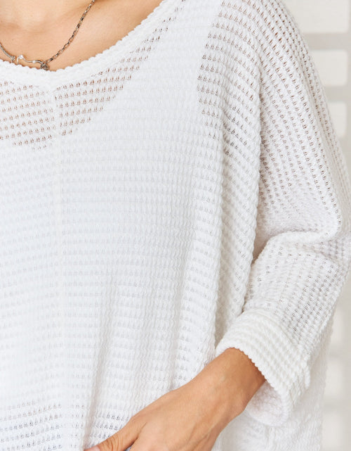 Load image into Gallery viewer, Zenana Full Size Waffle Knit V-Neck Long Sleeve Slit Top
