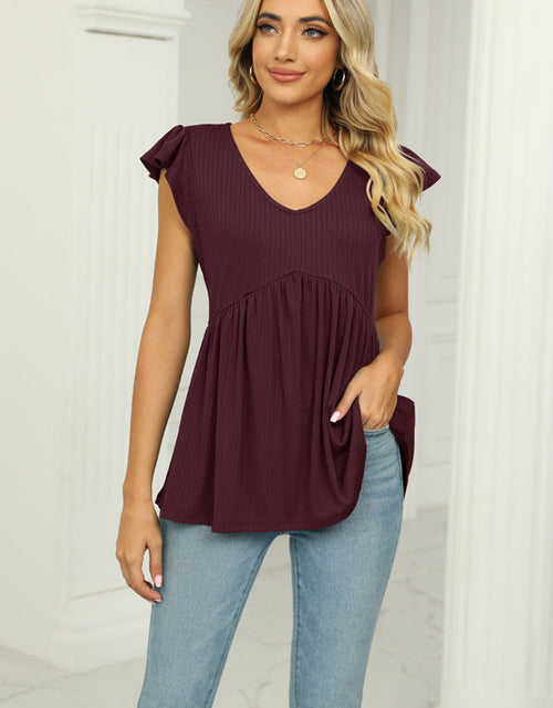 Load image into Gallery viewer, V-Neck Flutter Sleeve Babydoll Blouse
