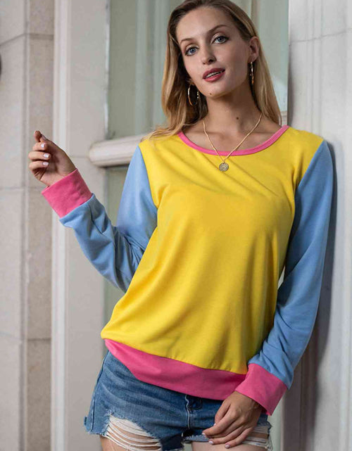 Load image into Gallery viewer, Contrast Round Neck Long Sleeve Top
