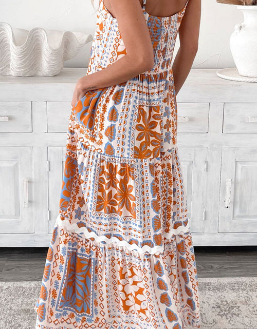 Load image into Gallery viewer, Printed Smocked Back Ricrac Trim Cami Dress
