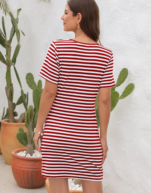 Load image into Gallery viewer, Cutout Striped Round Neck Short Sleeve Dress
