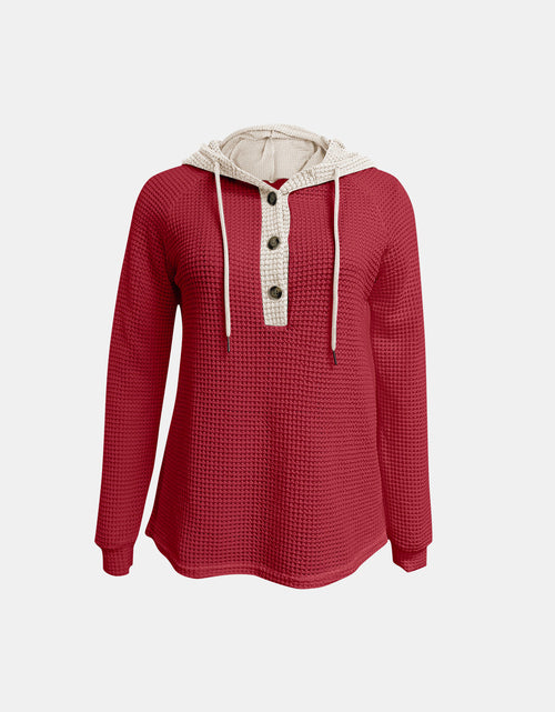 Load image into Gallery viewer, Full Size Waffle-Knit Contrast Long Sleeve Hoodie
