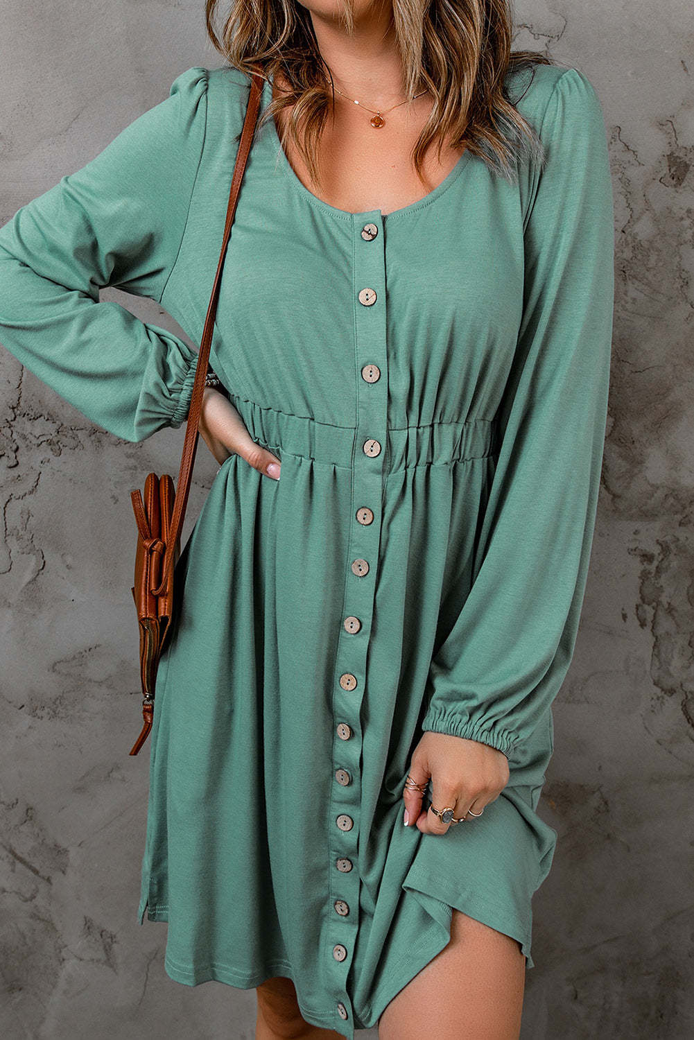 Julianna Button Up High Waist Long Sleeve Dress by Poppy Lee Lane