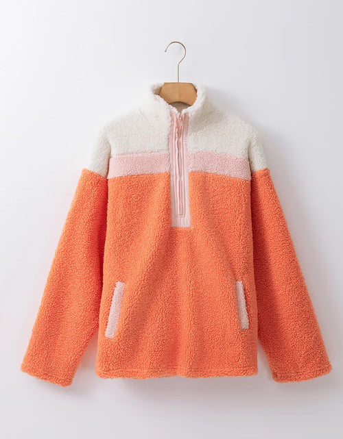 Load image into Gallery viewer, Contrast Half Zip Long Sleeve Sweatshirt
