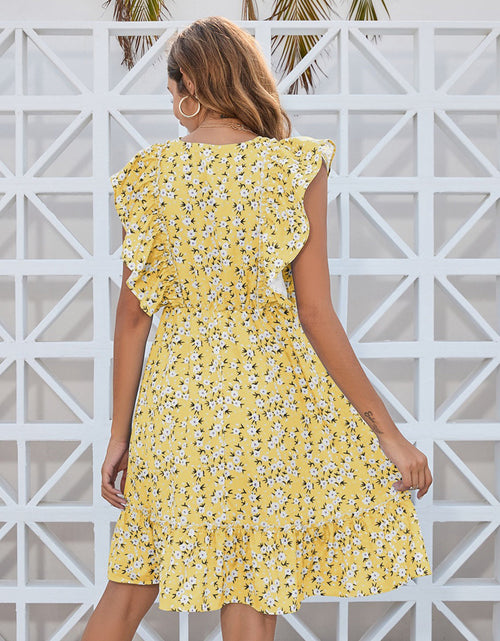 Load image into Gallery viewer, Ruffled Ditsy Floral Surplice Mini Dress
