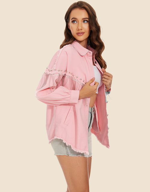 Load image into Gallery viewer, Raw Hem Fringe Detail Denim Jacket
