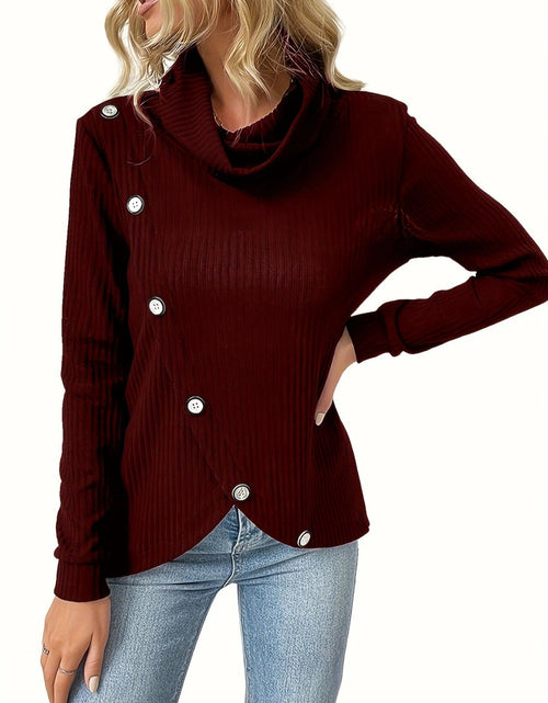 Load image into Gallery viewer, Decorative Button Turtleneck Long Sleeve T-Shirt
