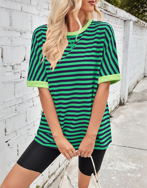 Load image into Gallery viewer, Lovelet Striped Round Neck Half Sleeve T-Shirt
