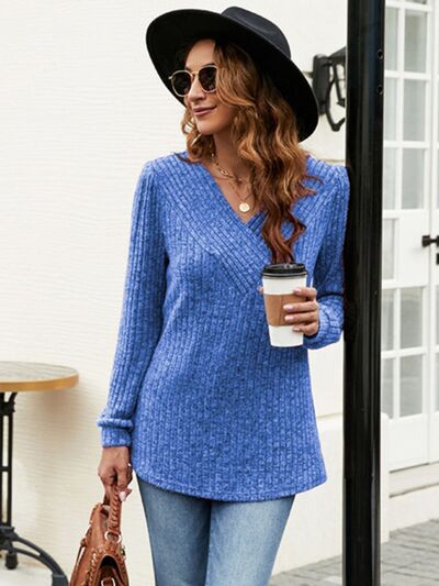 Load image into Gallery viewer, Ribbed Surplice Long Sleeve T-Shirt
