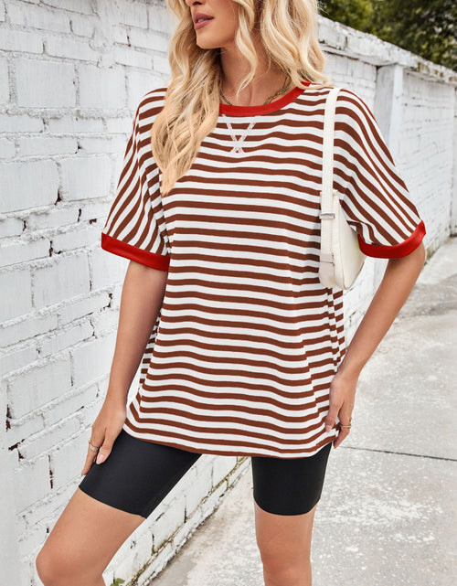 Load image into Gallery viewer, Lovelet Striped Round Neck Half Sleeve T-Shirt
