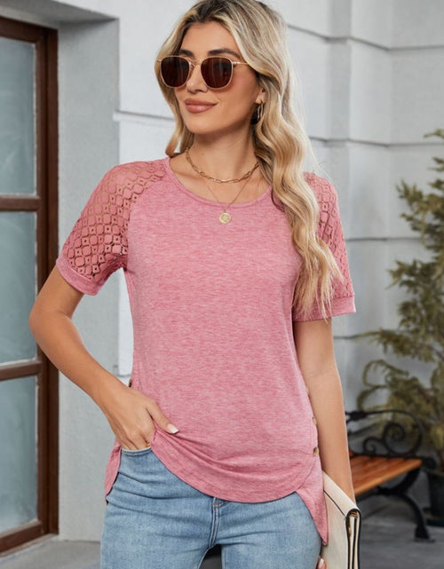 Load image into Gallery viewer, Round Neck Lace Short Sleeve T-Shirt
