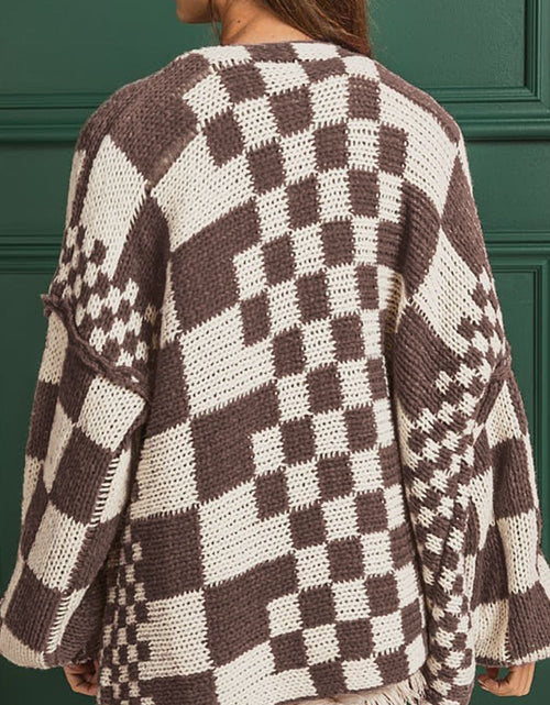 Load image into Gallery viewer, Checkered Open Front Long Sleeve Cardigan
