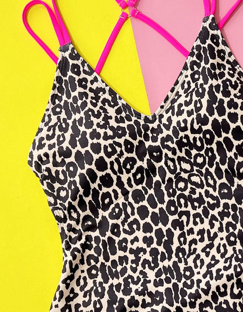 Load image into Gallery viewer, Leopard Plunge Spaghetti Strap One-Piece Swimwear
