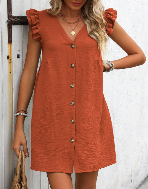 Load image into Gallery viewer, Ivy Lane Button Up V-Neck Cap Sleeve Mini Dress
