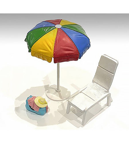 "Beach Girls" Accessories (Beach Chair and Beach Umbrella and Duffle Bag) for 1/18 Scale Models by American Diorama