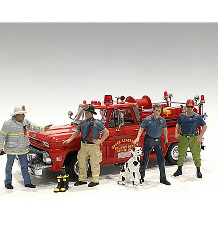 "Firefighters" 6 piece Figure Set (4 Males 1 Dog 1 Accessory) for 1/18 Scale Models by American Diorama