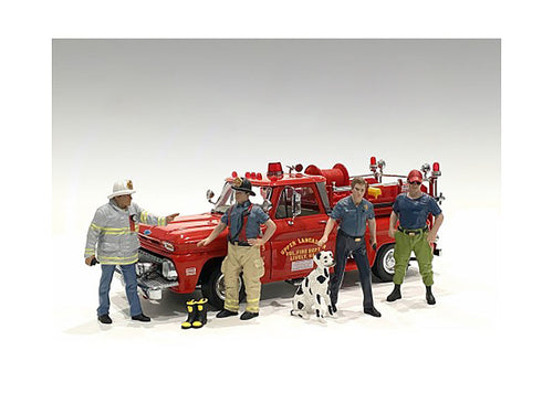 Load image into Gallery viewer, "Firefighters" 6 piece Figure Set (4 Males 1 Dog 1 Accessory) for 1/18 Scale Models by American Diorama
