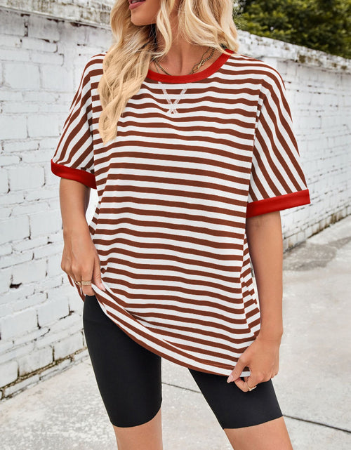 Load image into Gallery viewer, Lovelet Striped Round Neck Half Sleeve T-Shirt
