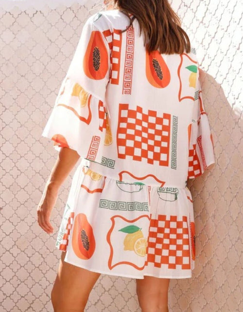 Load image into Gallery viewer, Printed Three-Quarter Sleeve Mini Dress
