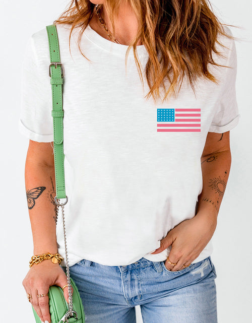 Load image into Gallery viewer, US Flag Round Neck Short Sleeve T-Shirt
