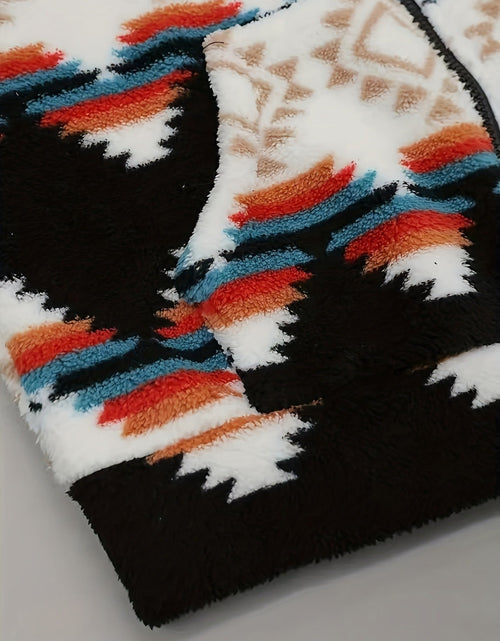 Load image into Gallery viewer, Geometric Zip Up Hooded Sherpa Jacket
