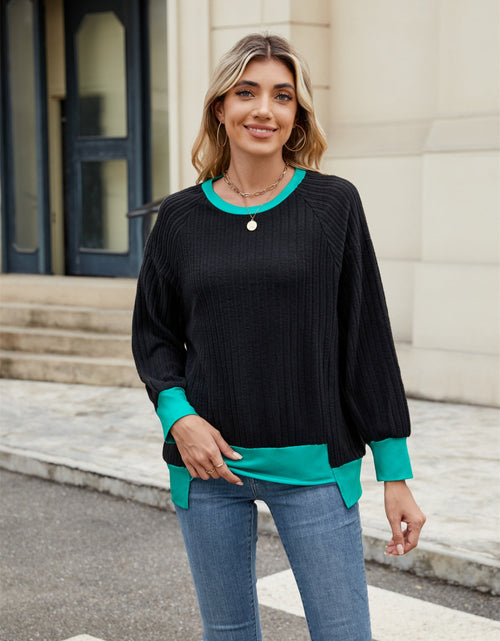 Load image into Gallery viewer, Contrast Trim Round Neck Long Sleeve T-Shirt
