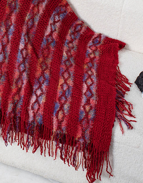 Load image into Gallery viewer, Fringe Contrast Hooded Poncho
