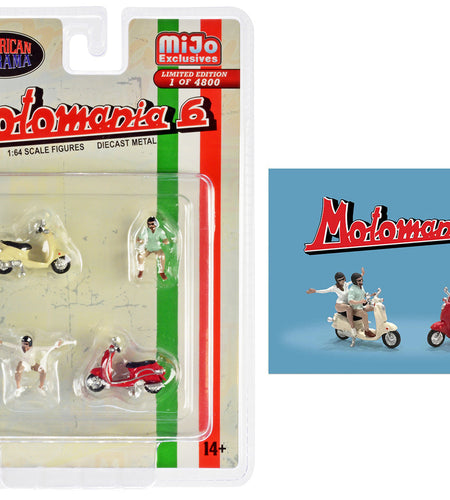 "Motomania 6" 4 piece Diecast Figure Set (2 Figures 2 Scooters) Limited Edition to 4800 pieces Worldwide 1/64 Scale Models by American Diorama
