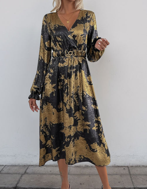 Load image into Gallery viewer, Perfee Printed Surplice Long Sleeve Midi Dress
