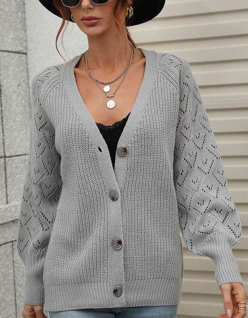 Load image into Gallery viewer, Rib-Knit Plunge Raglan Sleeve Cardigan
