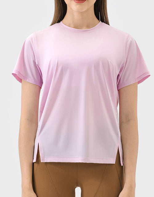 Load image into Gallery viewer, Millennia Slit Round Neck Short Sleeve Active T-Shirt
