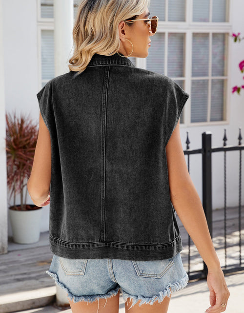 Load image into Gallery viewer, Pocketed Button Up Sleeveless Denim Jacket
