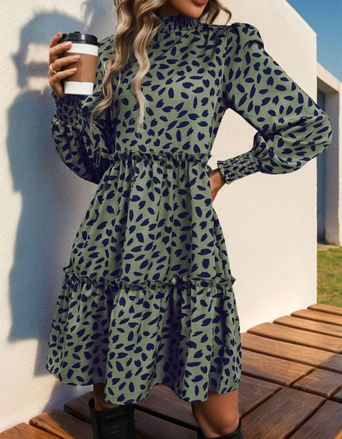 Load image into Gallery viewer, Perfee Frill Printed Mock Neck Long Sleeve Mini Dress
