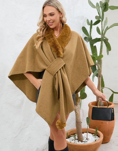 Load image into Gallery viewer, Fuzzy Trim Open Front Poncho
