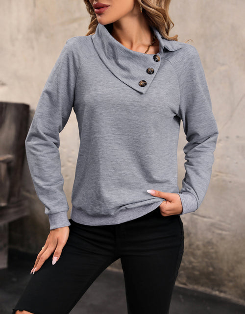 Load image into Gallery viewer, Perfee Mock Neck Raglan Sleeve Buttoned Sweatshirt
