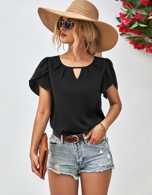Load image into Gallery viewer, Cutout Round Neck Petal Sleeve Blouse
