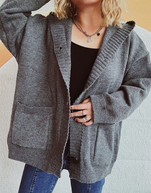 Load image into Gallery viewer, Dropped Shoulder Long Sleeve Hooded Cardigan
