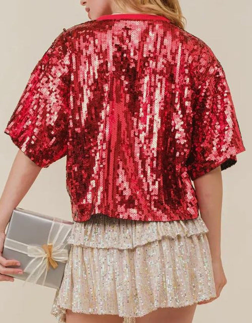 Load image into Gallery viewer, Sequin Bow Graphic Round Neck Half Sleeve T-Shirt

